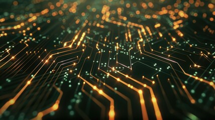 Poster - Vibrant color circuit board with detailed lines and patterns on a dark background. Digital art for design. Abstract image of wireframe or motherboard with glowing color with electronic parts. AIG53.
