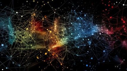 Poster - Explore an abstract data visualization showcasing colorful connections and nodes, representing the intersection of AI and technology in modern design.