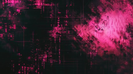 Poster - Abstract of complex glitch with pixel effect in graphic background use shading and monochrome to express pink color design, complexity through wave texture convey sense of horror digital scene. AIG53.