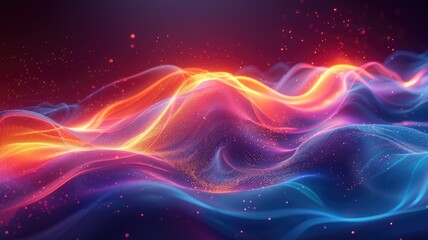 Poster - Experience the mesmerizing beauty of abstract neon waves in navy light, showcasing vibrant colors and smooth motion, perfect for modern digital design and backgrounds.