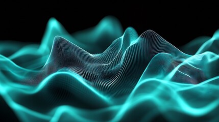 Fototapete - Abstract digital waveforms in glowing turquoise tones creating a stunning visual representation of sound waves : Generative AI