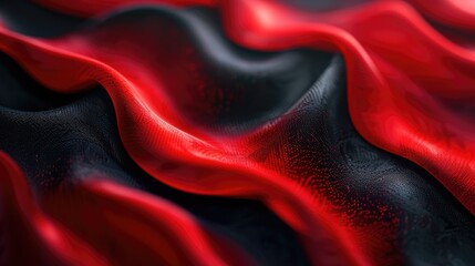 Poster - Abstract black and red fabric with wavy folds. 3D digital art with strong contrast and depth. Background image of red and black with flowing and floating fabric texture. Cloth material concept. AIG51.