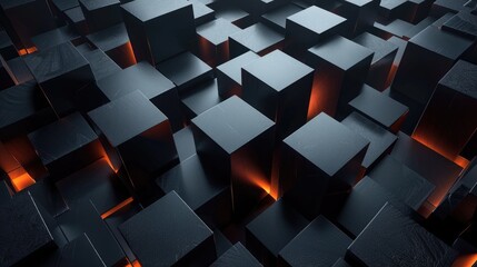Poster - This abstract dark wallpaper features a dynamic composition of black cubes with a subtle glow. The modern design contrasts the geometric shapes, creating a captivating visual effect.