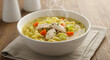 © Vagner - Close-up of chicken noodle soup in white bowl
