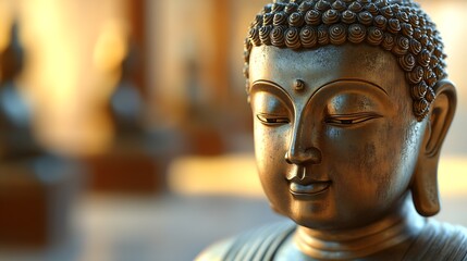 Aufkleber - Beautifully Carved Buddha Statue Illuminating Serenity in a Spiritual Space : Generative AI