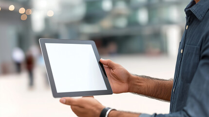 Aufkleber - Businessman holding digital tablet with blank screen outdoors