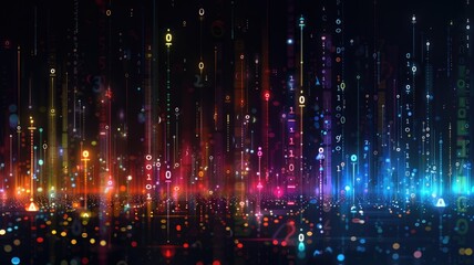 Poster - Binary code and abstract digital data. Futuristic digital art for design and print. Digital artwork of engineering prompt and programing code f with glowing color. Technology and innovation. AIG53.