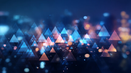 Poster - Blue triangle background, bokeh, triangular, blurred triangles background, light with shapes, blurry light, blurry background colorful, night lights, city lights, haze, depth of field,
