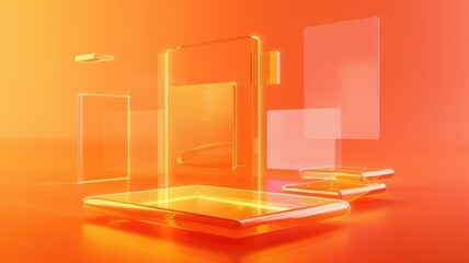 Poster - Abstract digital interface with orange and white elements. Digital artwork of macro photograph of motherboard or electrical circuit with glowing orange. Technology and innovation concept. Chip. AIG53.