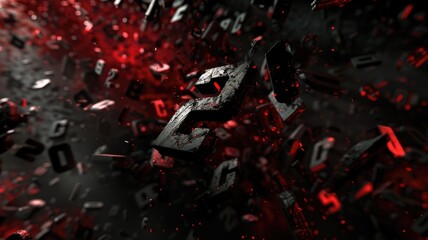 Poster - Floating black and red 3D numbers on a dark background. Abstract 3D rendering art of number floating in black space with glowing red. Digital art for design and print. Modern artwork concept. AIG53.