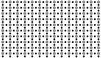 Poster - Black and white seamless pattern with alternating polka dots and floral motifs, ideal for backgrounds, textures and textile prints