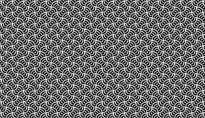 Poster - Black and white geometric seamless pattern creating an optical illusion of movement, perfect for backgrounds and decorative purposes