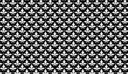 Poster - Seamless pattern with stylized cannabis leaves and flowers, creating a repetitive decorative motif on a black background