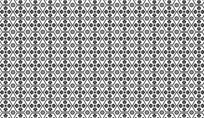 Poster - Monochrome hexagonal grid creating stylized floral motifs, seamless pattern suitable for design, textile, wallpaper backgrounds