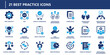 © Vector4all - Best practice icons pack in solid style including SOP, compliance, audit checklist, risk management, time efficiency, documentation, and training.