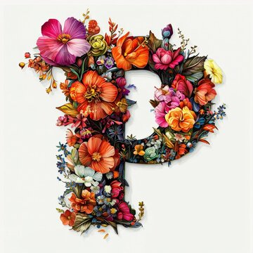 Unique floral arrangement forming the capital letter P in ink art.