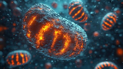 Wall Mural - Microscope view of a cell with artistic textures and vibrant colors clean background,generative ai illustration