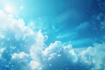 Poster - Abstract Cloud Computing Network, Digital Sky, Bright Blue Sky, Futuristic Technology Concept