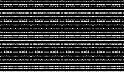 Poster - Mesmerizing black and white seamless pattern with circles and lines forming horizontal stripes, ideal for backgrounds, textiles, and decorative designs