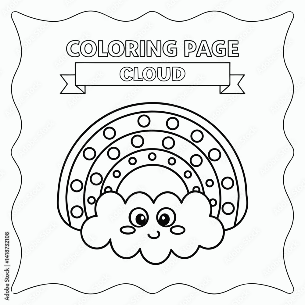Cloud Cartoon – Black and White Line Drawing, Coloring Book Page for ...