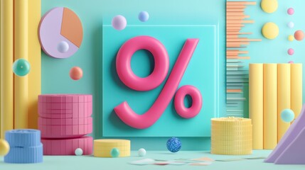 Poster - 3D infographic featuring a bold percentage symbol alongside financial statistics.