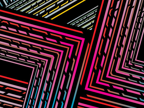 Colorful lines on black background. Vector minimal line background with text for social media covers, headers, etc.	
