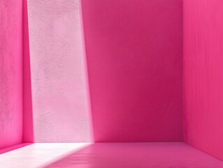 Poster - Bright Pink Room Interior with Light Beam and Textured Walls