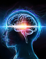 Aufkleber - Digital illustration of a human head highlighting the brain's activity