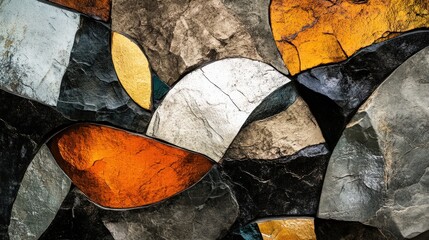 Poster - A bold abstract composition of contrasting textures, from smooth glass to rough stone.