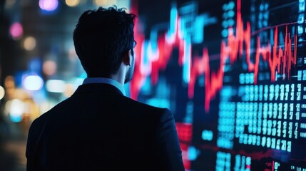 Poster - A businessman looking at a stock chart that reacts to central bank interest rate announcements.