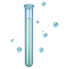 Poster - test tube with liquid and bubbles for science and education concepts, isolated on transparent backgr