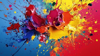 Wall Mural - a chaotic explosion of paint splatters in bold and vibrant hues.