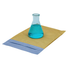 Poster - laboratory glassware on colored background with liquid in flask, isolated on transparent background.