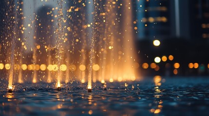 Poster - water droplets sparkling in the air as the Dubai Fountain reaches its peak height.