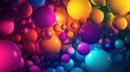 Poster - colorful abstract bubbles background with overlapping spheres in bright neon hues.