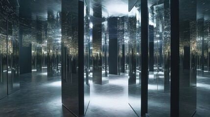 Poster - A conceptual art installation featuring mirrors reflecting an infinite space
