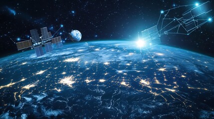 Poster - AI-enhanced global communication, with smart satellites and high-speed networks exchanging intelligent data