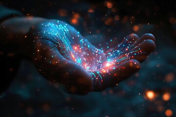 Fototapete - Digital Innovation, Hand Holding the Future of Technology