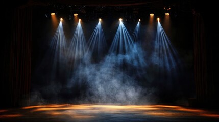 Canvas Print - Stage lights illuminating smoky theater