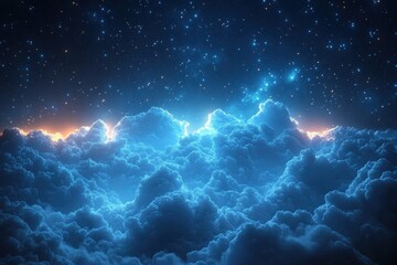 dreamy night sky with glowing stars and soft clouds surreal magical atmosphere