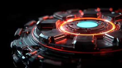 Canvas Print - Futuristic tech sphere, close-up, glowing, energy core in dark background. Possible use Sci-fi, game, technology