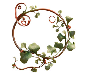 Poster - Elegant Art Nouveau Frame with Lush Green Leaves and Copper-Colored Ornate Branches Showcasing a Timeless Aesthetic