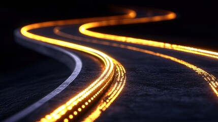 Wall Mural - Abstract glowing road curves at night
