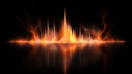 Wall Mural - Abstract fiery city skyline reflected on water