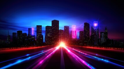 Canvas Print - Neon cityscape highway at dawn