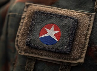 close-up of north korean military uniform patch showing fabric texture and stitching