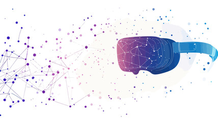 Poster - Abstract VR Headset with Technology Connections and Starry Network on White Background, Minimalist Vector Illustration