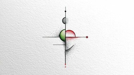 Poster - An abstract geometric artwork, featuring intersecting red and green spheres with dot textures on white.