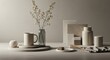 © AleniaFlow - Beige Minimalist Still Life with Ceramic Mug and Vase