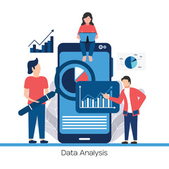 Poster - Business data analysis concept people work in mobile phone